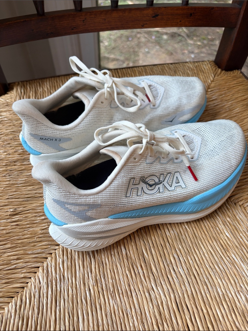 Hoka White & Light Blue Mach X 3 Running Sneakers